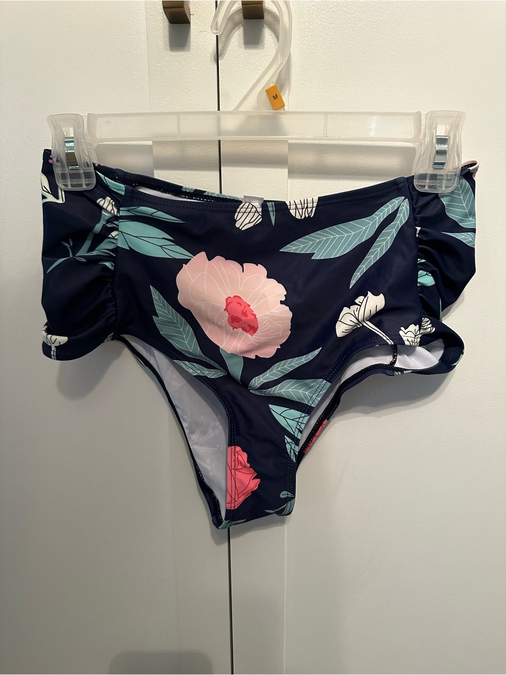 Navy Floral High-Waist Bikini Bottoms